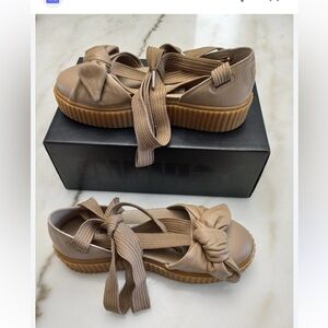 Fenty x PUMA Bow Creeper Sandals | Tan Oatmeal Balletcore Lace Up Sz 8